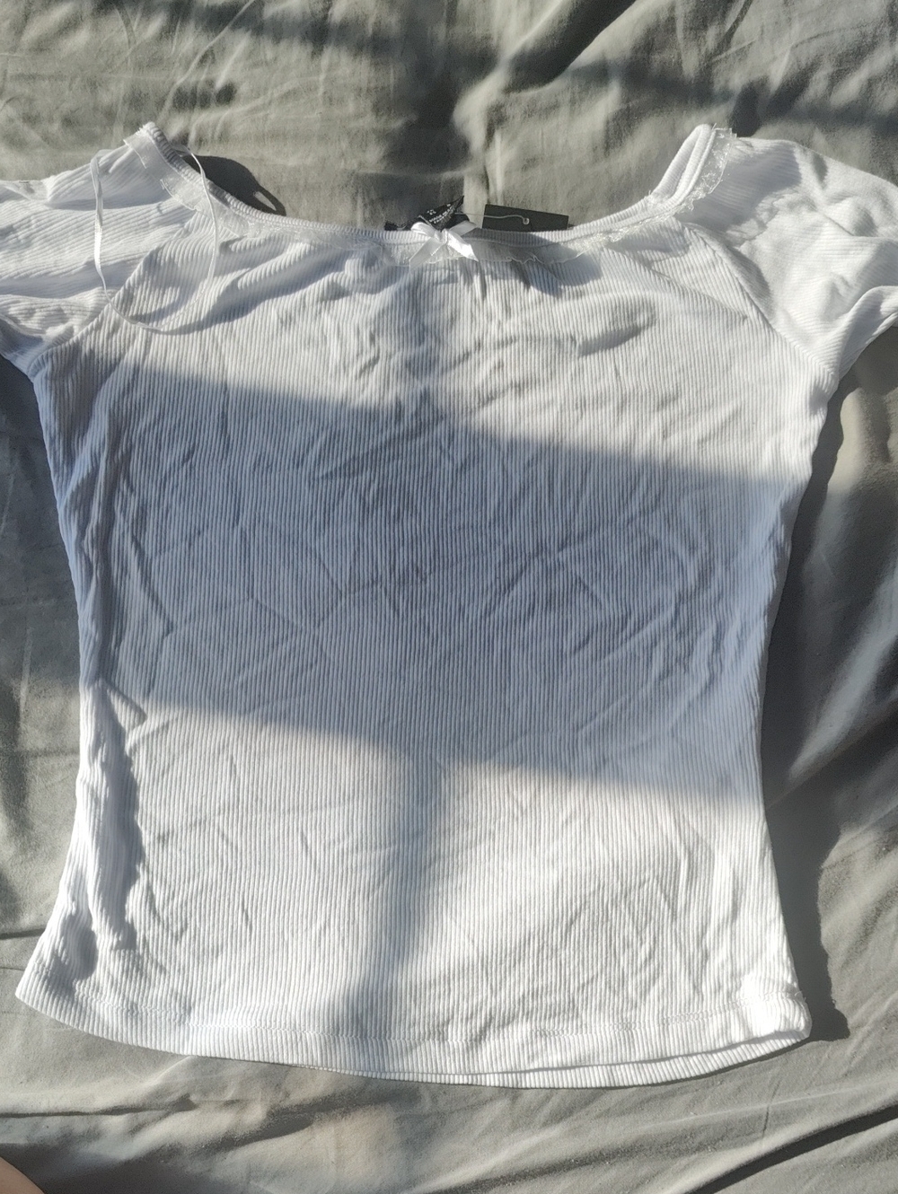 White Ribbed Short-Sleeve Tee